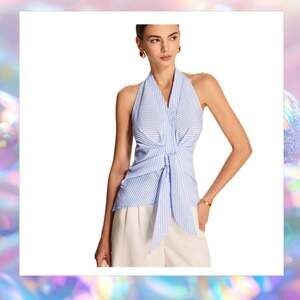 Commense Blue White Halter Top Size Large NWT